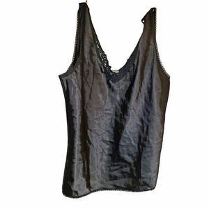 Vtg Escapades Black Camisole with lace trim L Satin Polyester